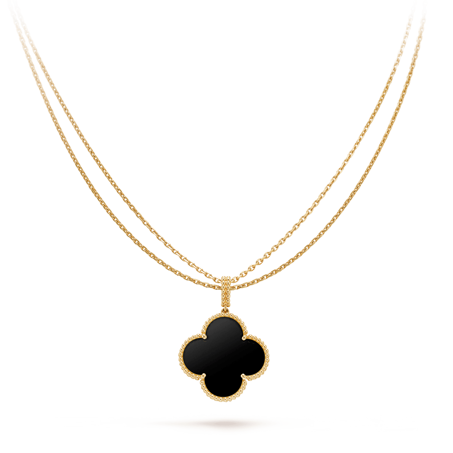 [Opulent Aurora]CLOVER 25MM GOLD ONYX BIG CLOVER NECKLACE